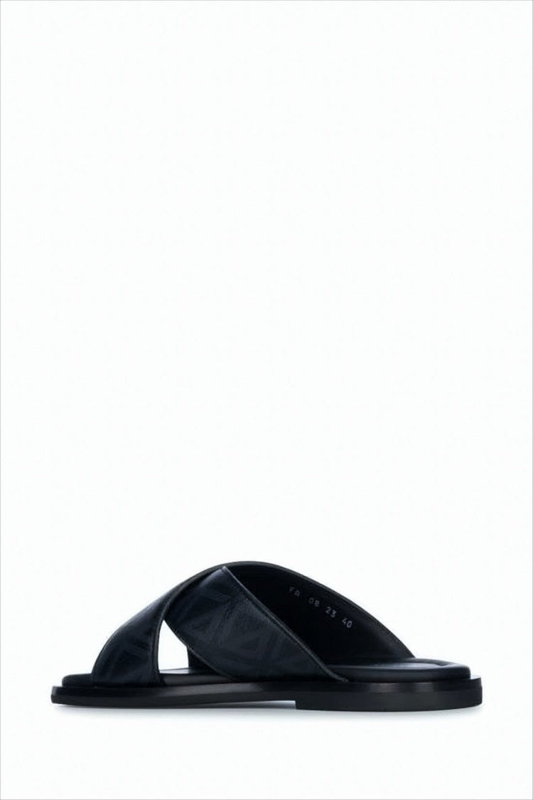 Christian Dior Open-Toe Black Mule Sandals With Embossed Detailing