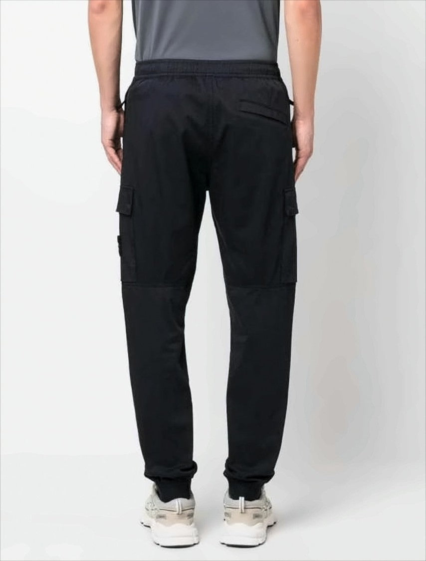 Stone Island Straight Black Pants With Elastic Waistbandpockets