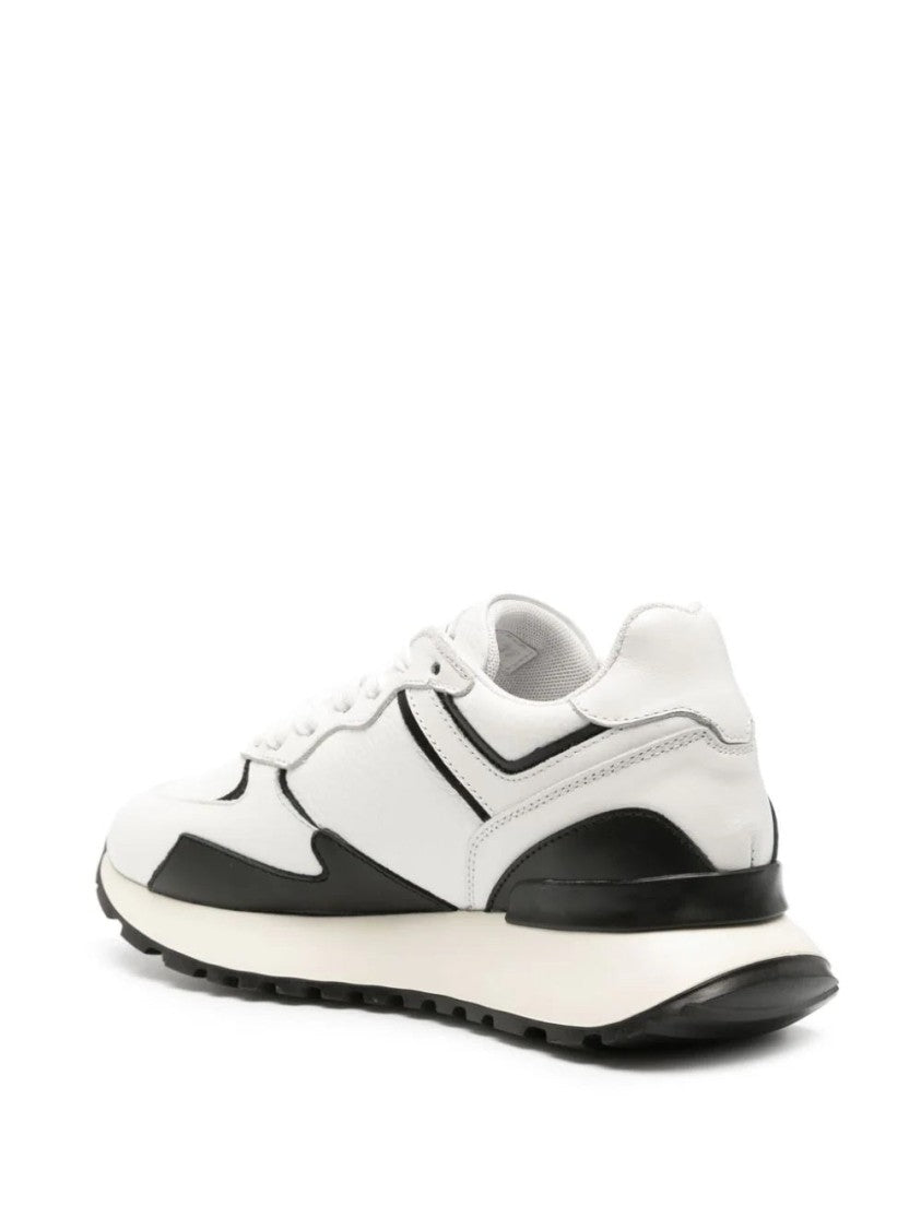 Roberto Cavalli White Cow Leather Sneakers With Black Accents