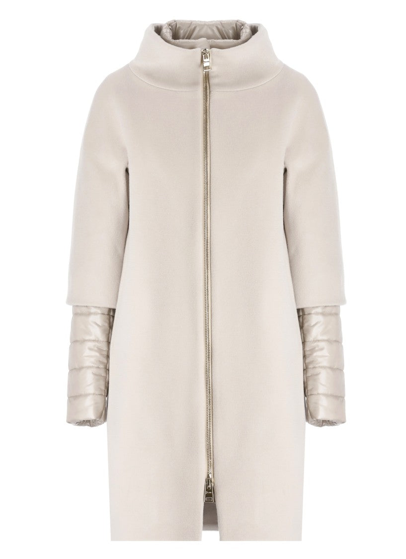 Herno High Neck Beige Virgin Wool Coat