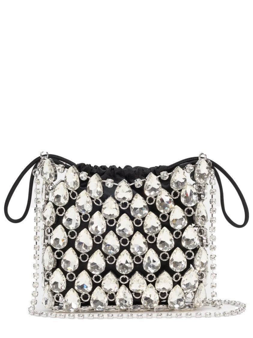 Self-Portrait Black Grid Mesh Crystal Bag