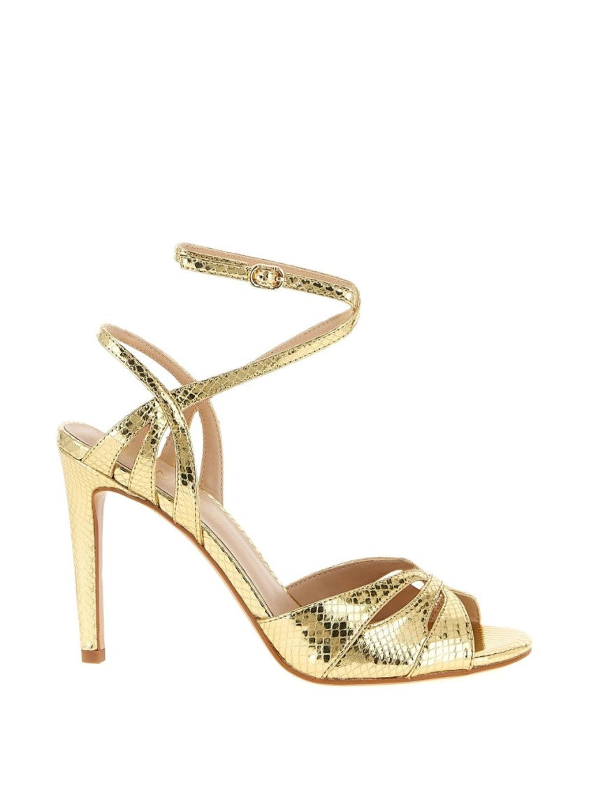 Twin-Set Textured Gold High-Heeled Sandals With Ankle Strap
