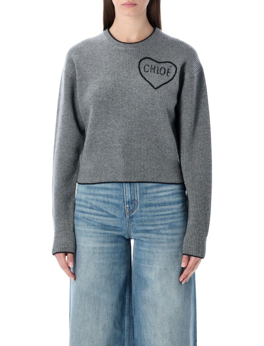 Chloé Cropped Knit Sweater With Heart Logo