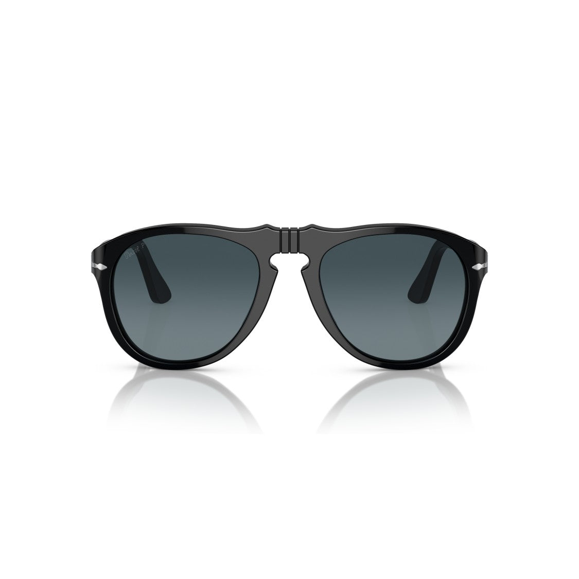 Persol 0Po0649 Glossy Black Aviator Sunglasses With Silver Accents
