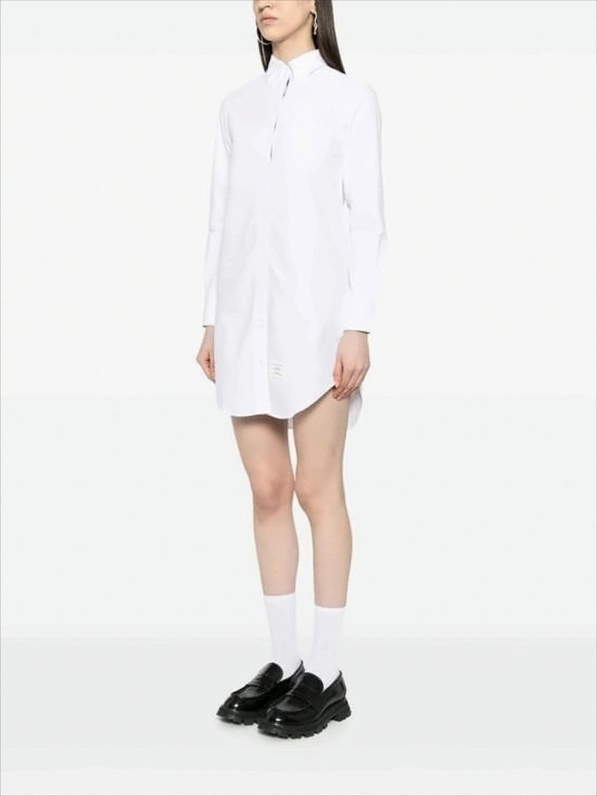 Thom Browne Classic White Midi Dress With Button-Down Front And Pointed Collar