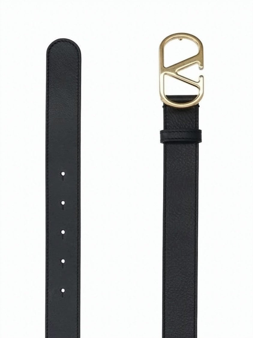 Valentino Garavani Calf Leather Belt With Gold-Tone 'V' Buckle
