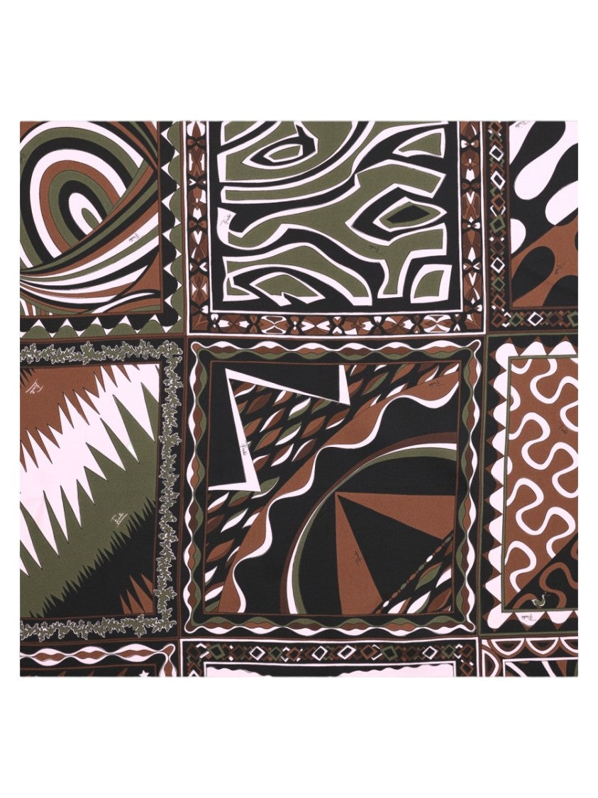 Pucci Brown Abstract Geometric Silk Foulard