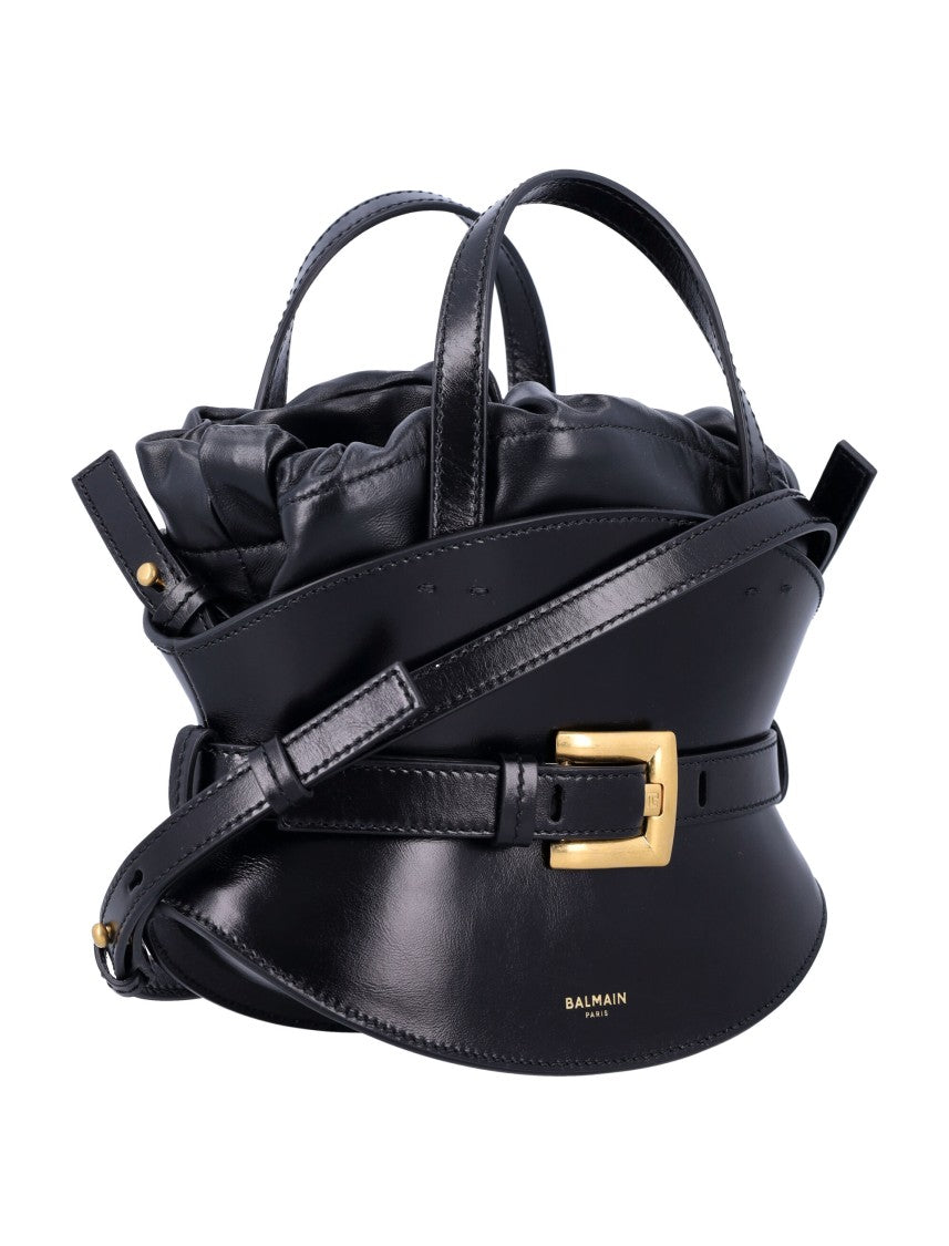 Balmain Mini Handbag With Structured Leather Base