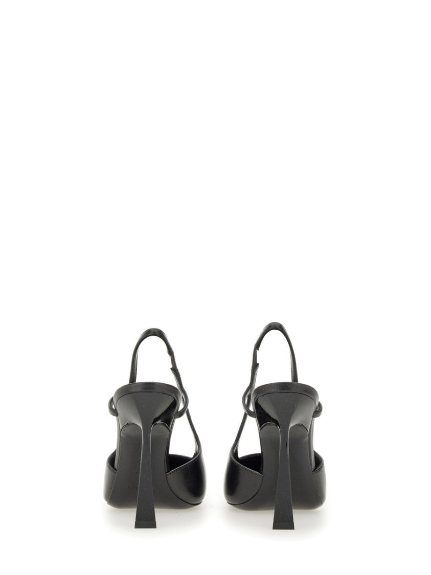 Saint Laurent Slingback Pumps With Metallic Gold Accent And Slim Stiletto Heel