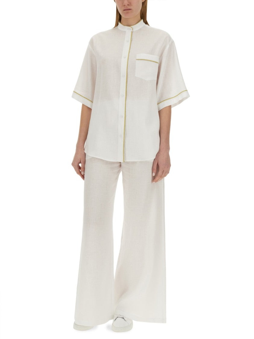 Fabiana Filippi Relaxed Fit White Linen Shirt With Mandarin Collar