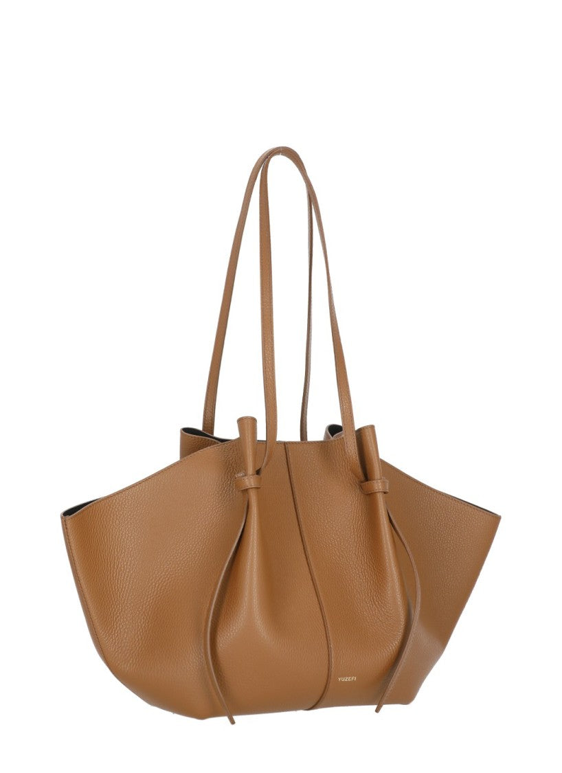 Yuzefi Spacious Pebbled Leather Tote Bag With Adjustable Handles