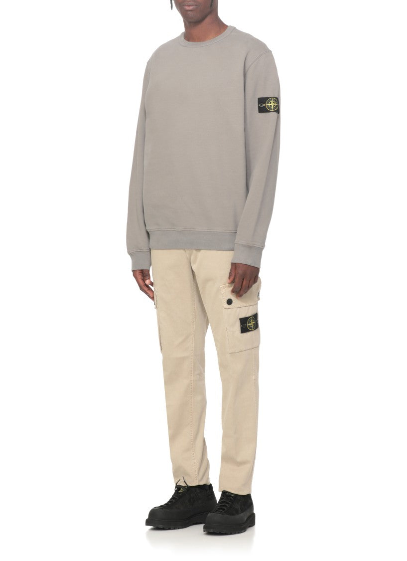 Stone Island Round Neck Grey Cotton Sweatshirt