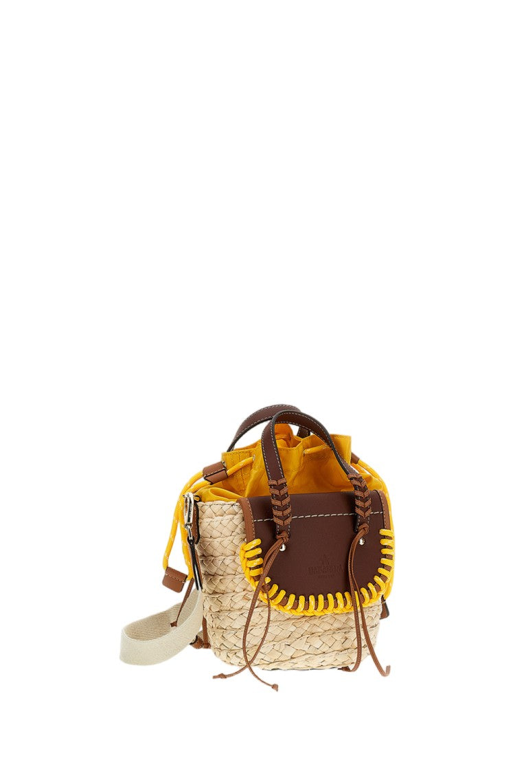 Cuba Lab Handcrafted Woven Raffia Bag With Leather Inserts