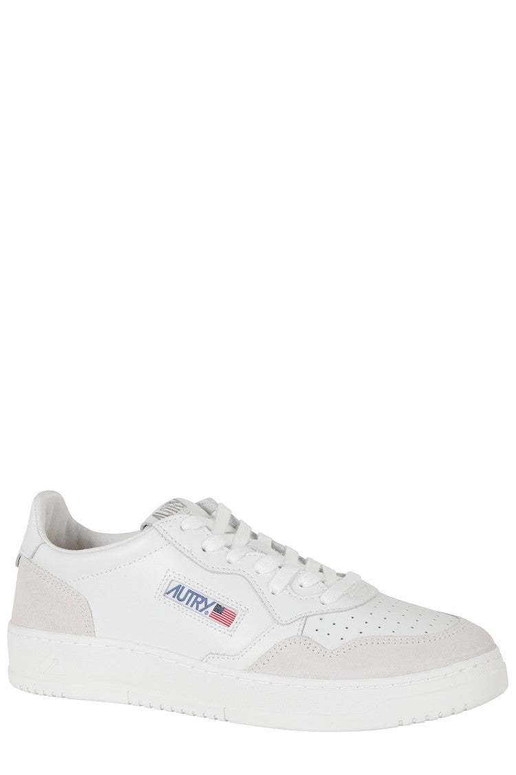 Autry All White Medalist Low Suede Inserts Leather Sneakers