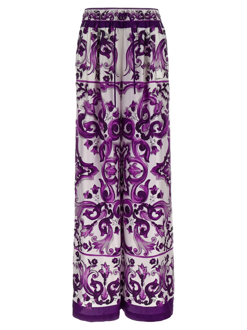 Dolce & Gabbana Majolica Print Silk Twill Pants