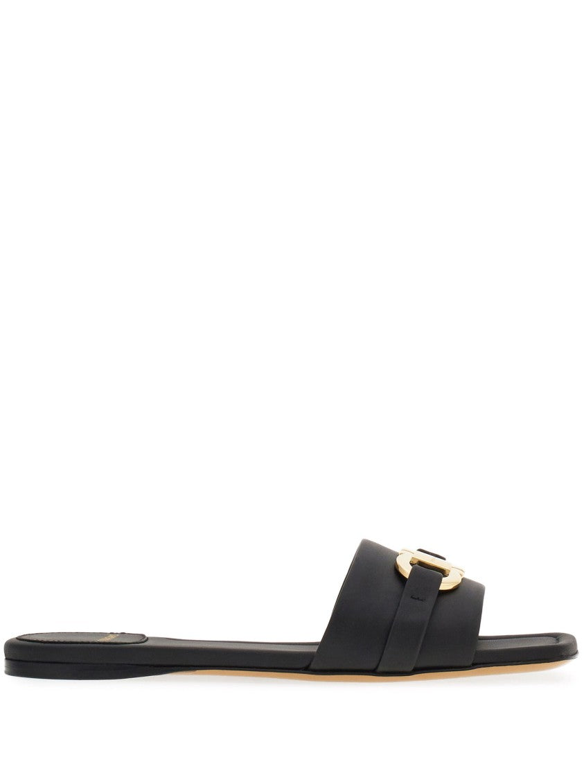 Salvatore Ferragamo Black Leah Gancini Ornament Leather Sandals