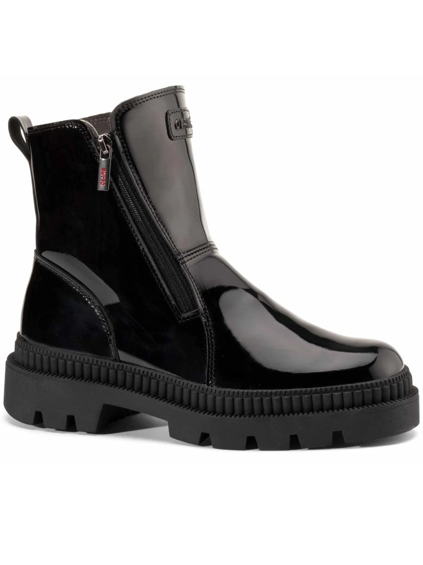 Olang Glossy Black Chunky Sole Boots With Side Zipper