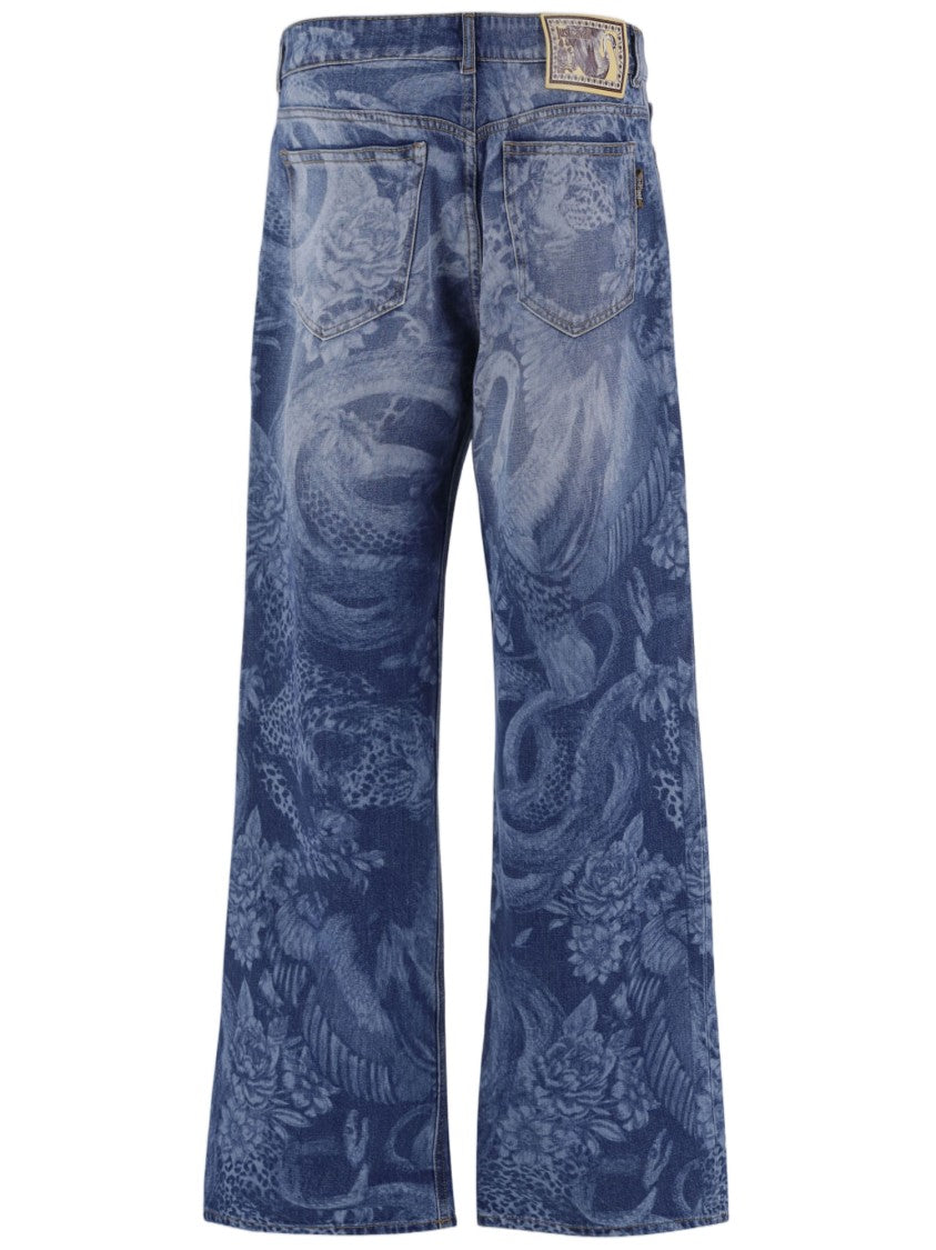Just Cavalli Wide-Leg Jeans With Intricate Mythical Print