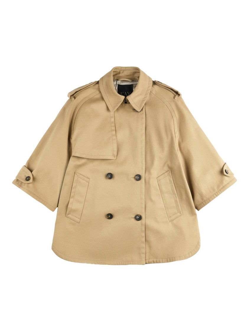 Fay Boxy Brown Trench Elbow-Length Sleeve Jacket