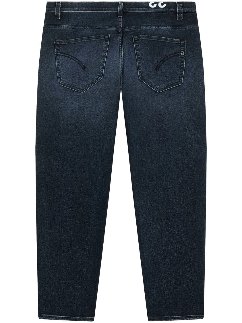 Dondup Distressed Dark Denim Trousers With Raw Edge Finish