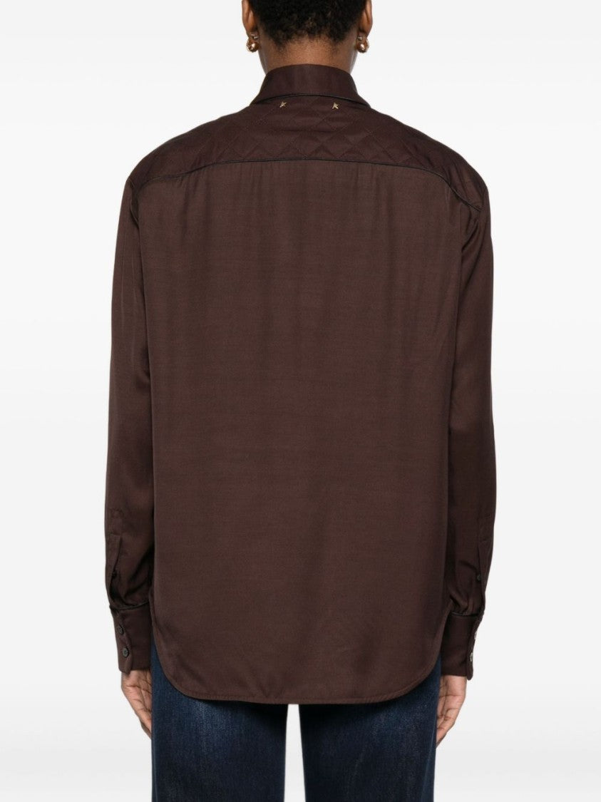 Golden Goose Brown Shirt With Quilted Yoke Detail