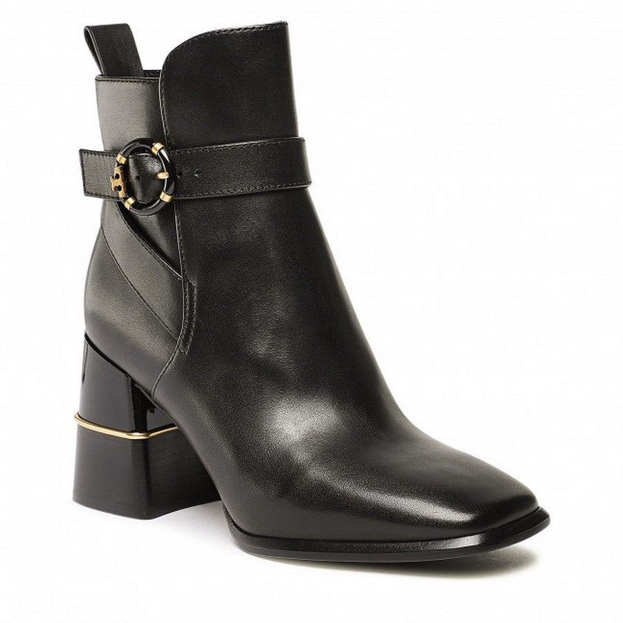 Tory Burch Black Multi-Logo Buckle Calf Leather Ankle Boots