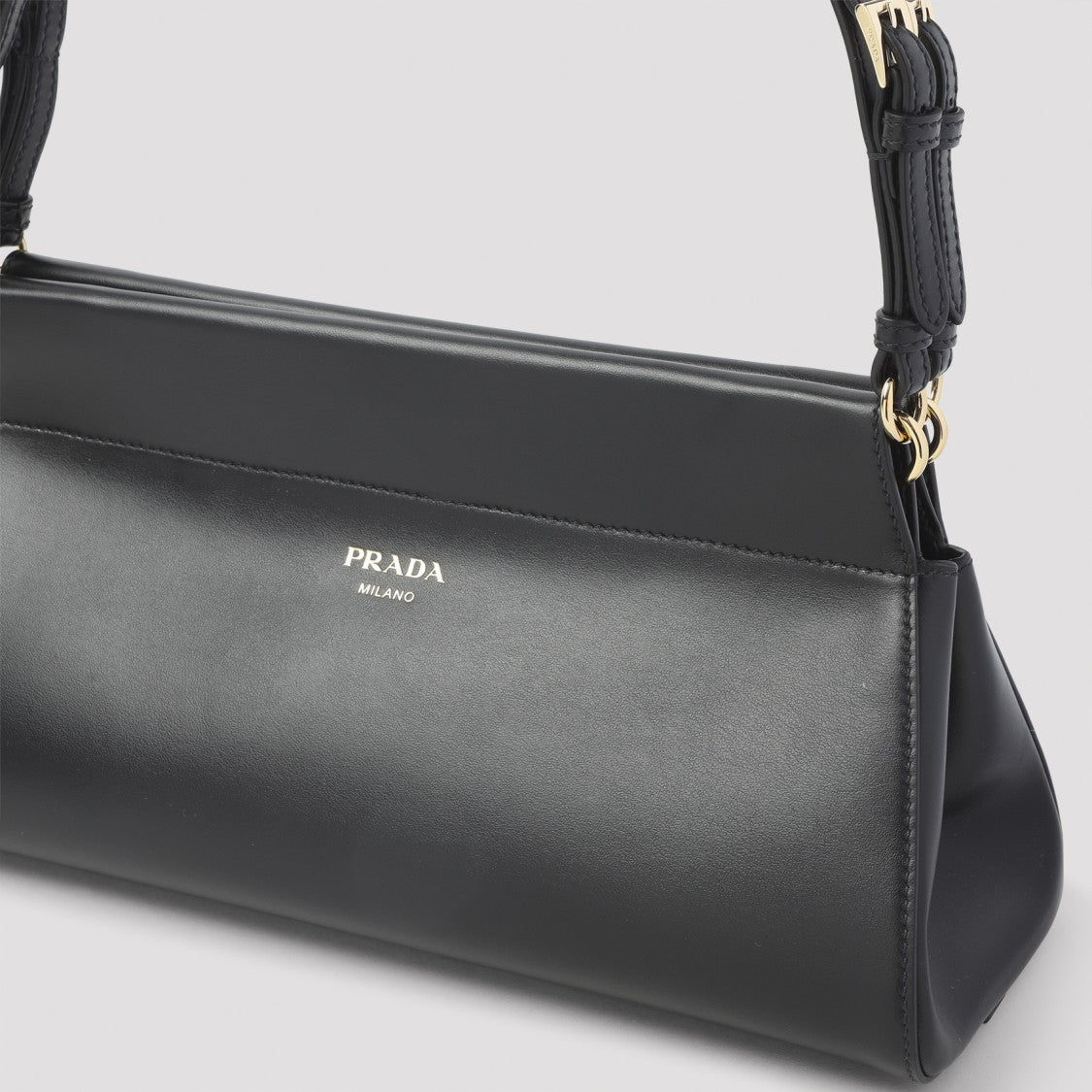Prada Structured Calf Leather Handbag With Gold Hardware Accents