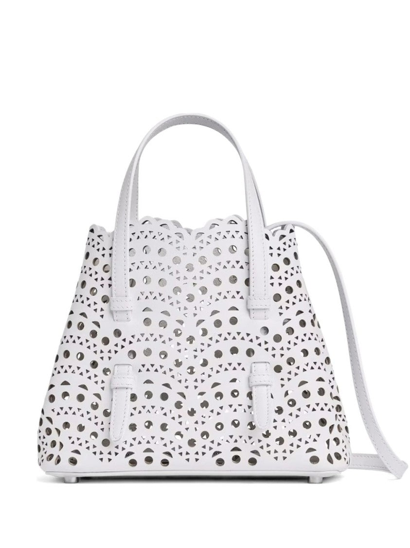 Alaïa White Mina 20 Perforated Calfskin Shoulder Bag