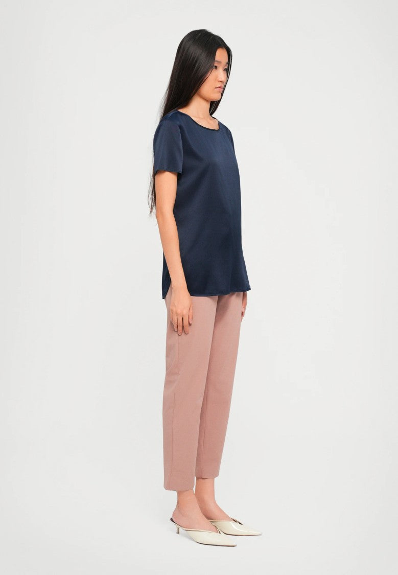 Max Mara Smooth Satin Short-Sleeved Top With Classic Round Neckline