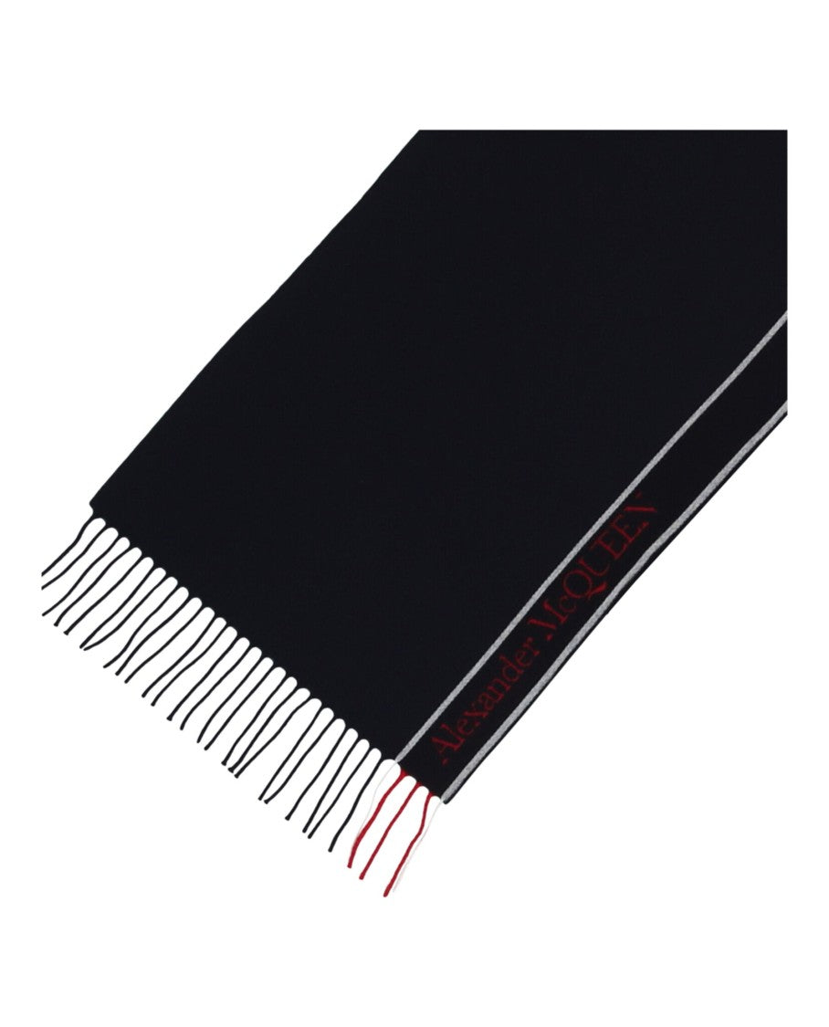 Alexander Mcqueen Selvedge Wool Scarf With Fringed Edges