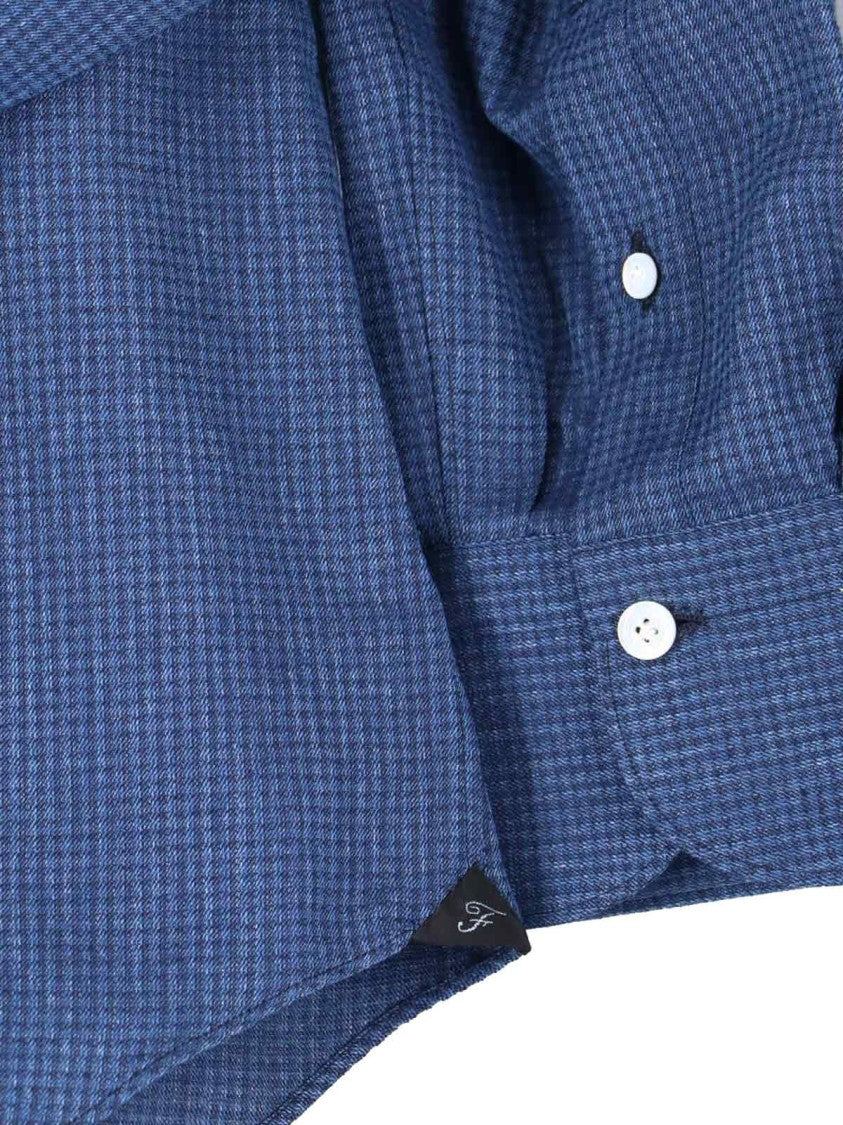 Finamore Structured Blue Cotton Shirt With Classic Collar