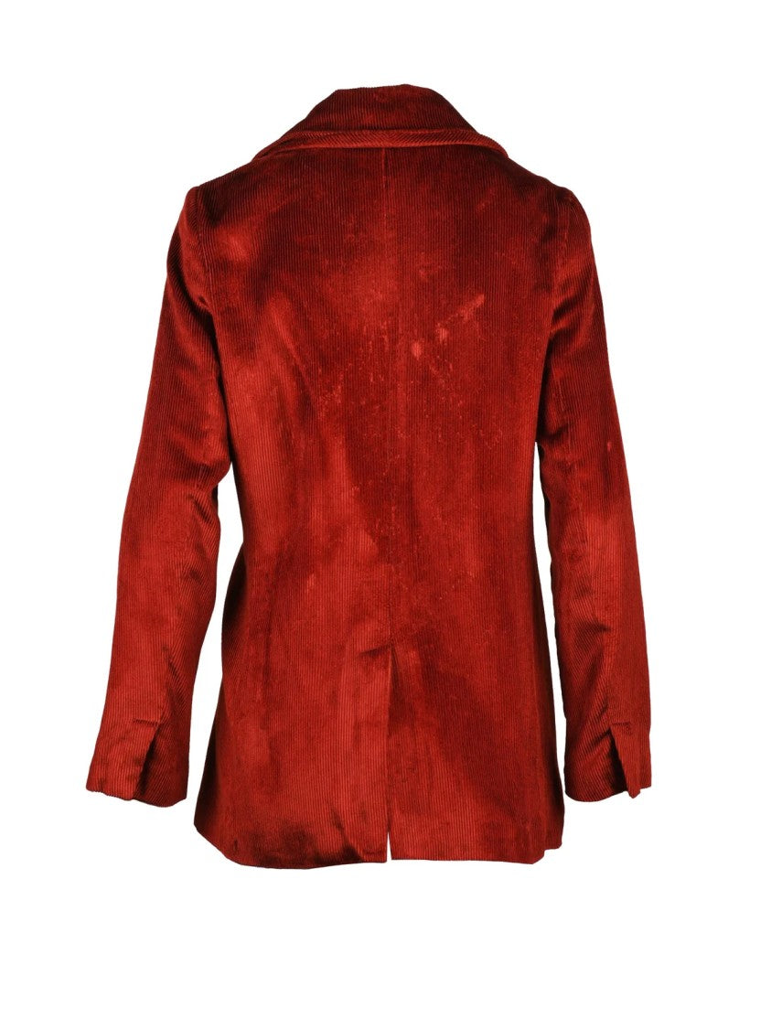Niu Red Viscose-Blend Ruched Long Velvet Jacket