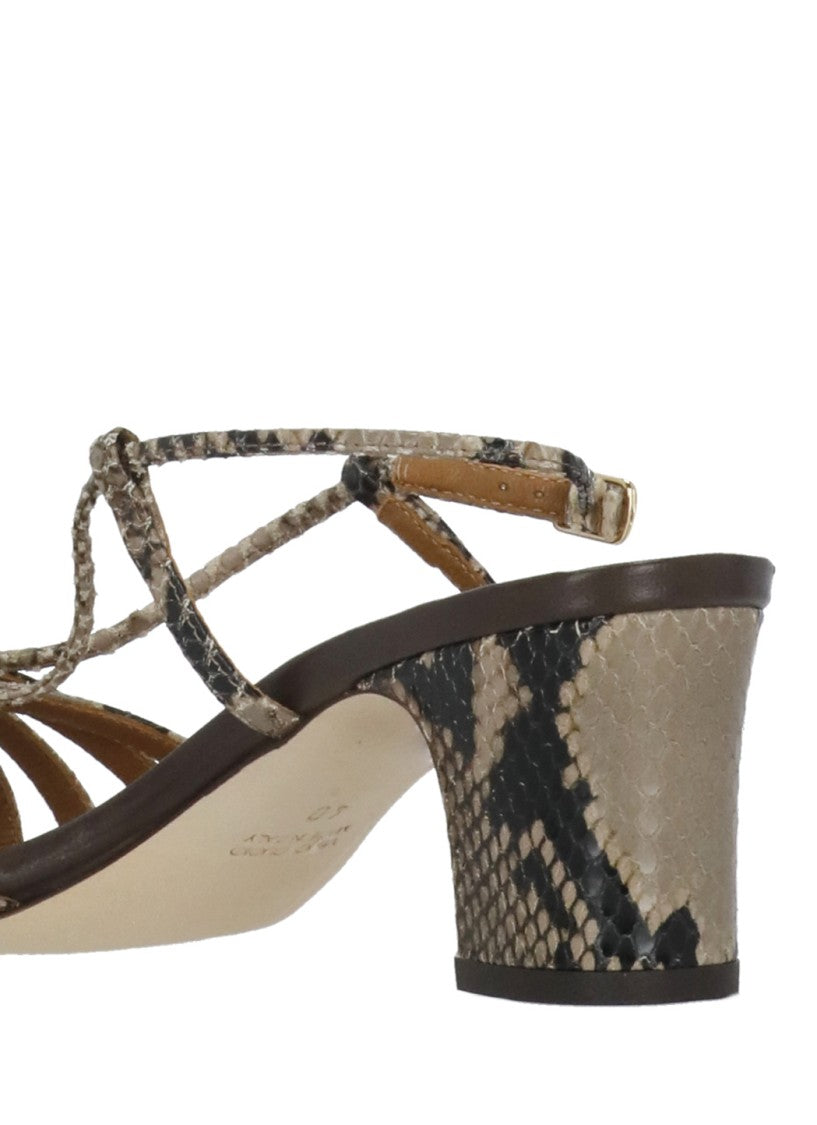 Juilie Dee Brown Snake Print Wide Heel Sandals