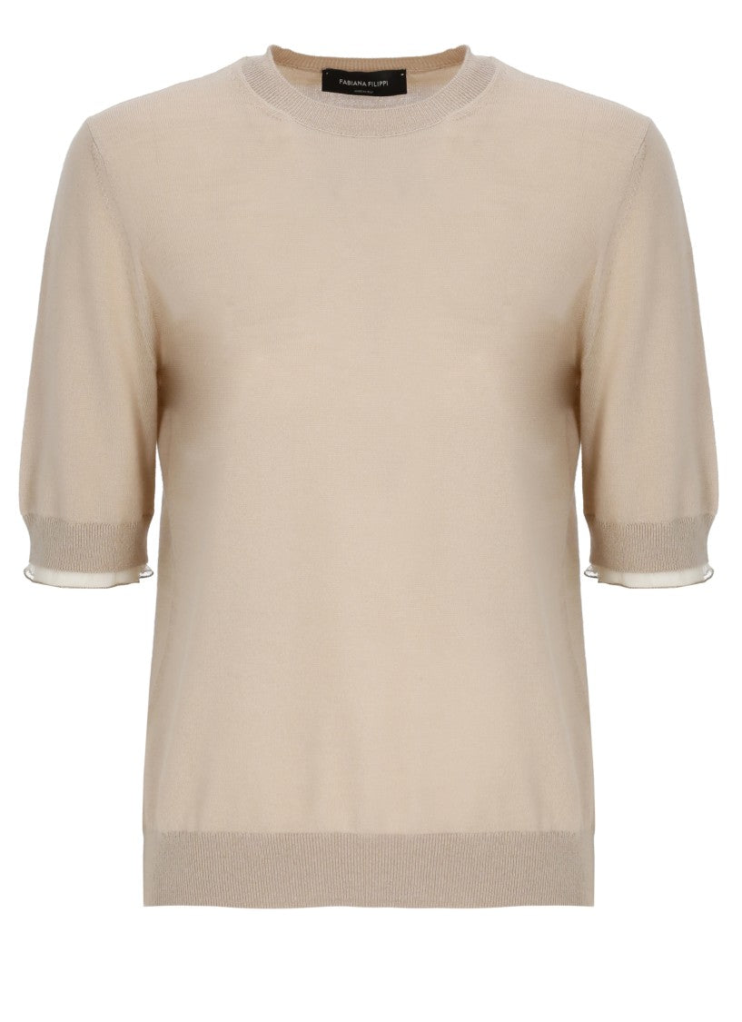 Fabiana Filippi Beige Light Point Wool Short-Sleeved Top
