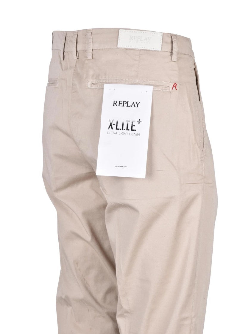 Replay Slim-Fit Beige Pants With Tapered Leg