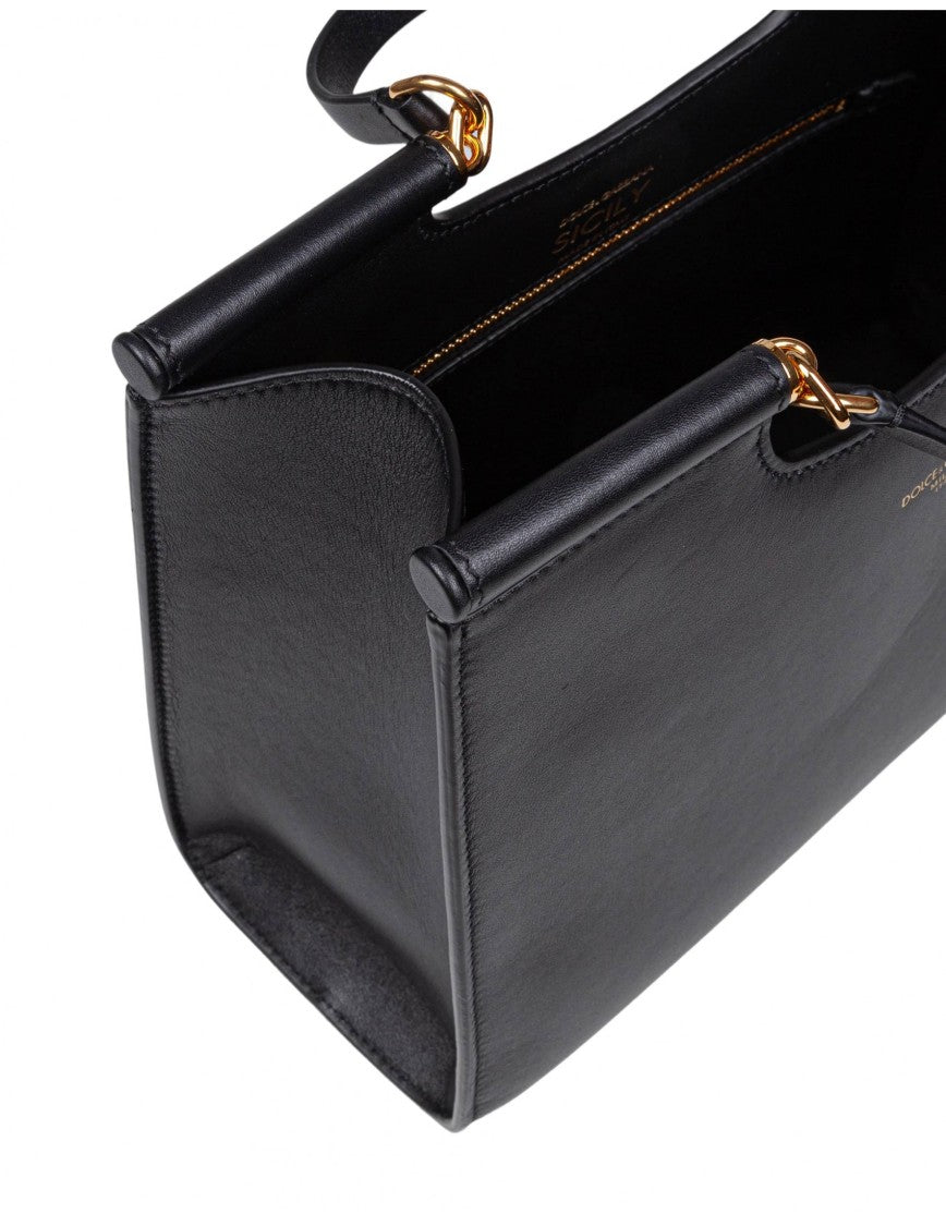 Dolce & Gabbana Small Sicily Shopping Bag In Black Leather