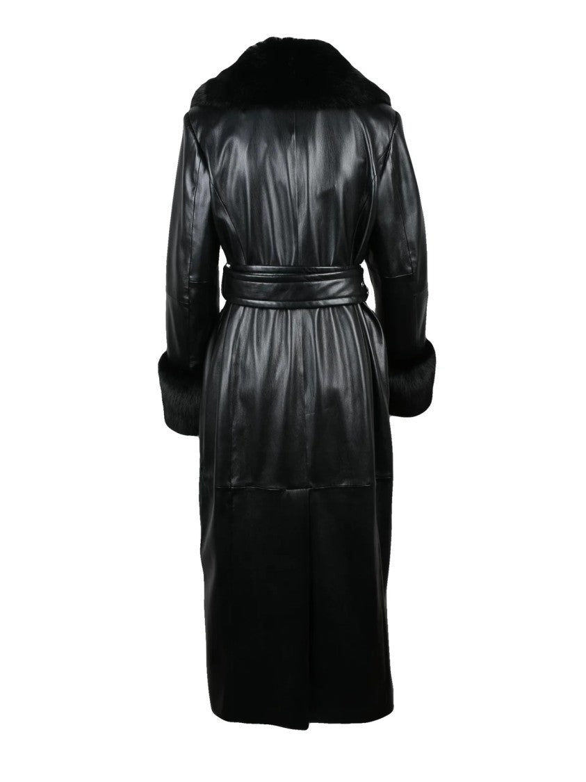 Stand Studio Long Eco-Friendly Coat With Plush Fur Collar And Tailored Waist