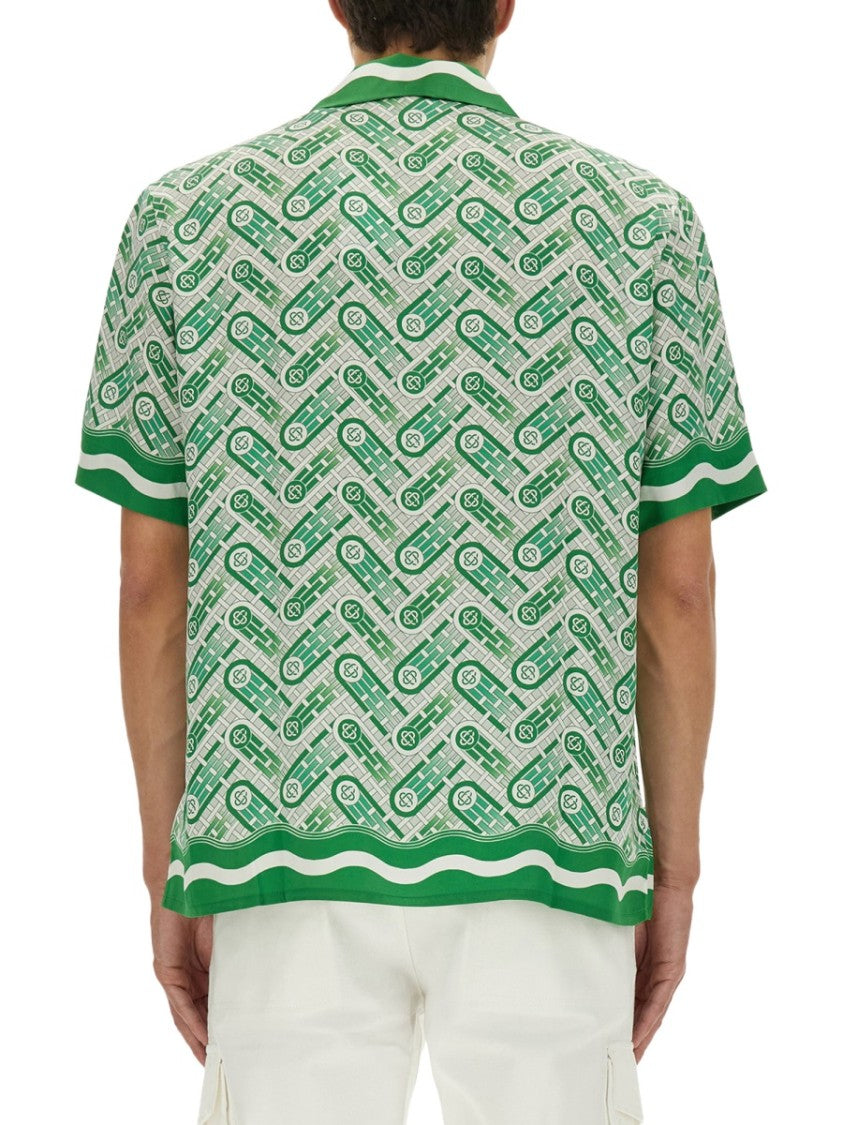 Casablanca Retro-Patterned Short-Sleeved Silk Shirt