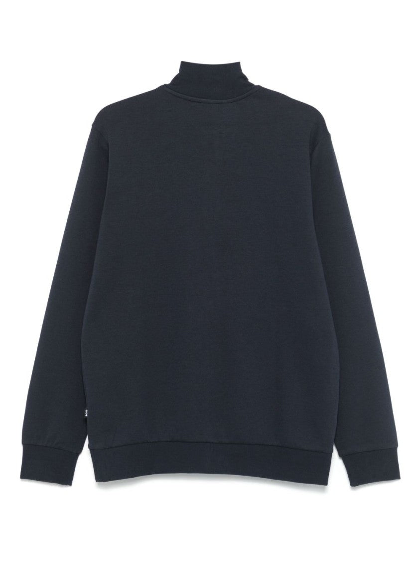 Boss Zip-Up High Collar Sweater In Soft Cotton Blend