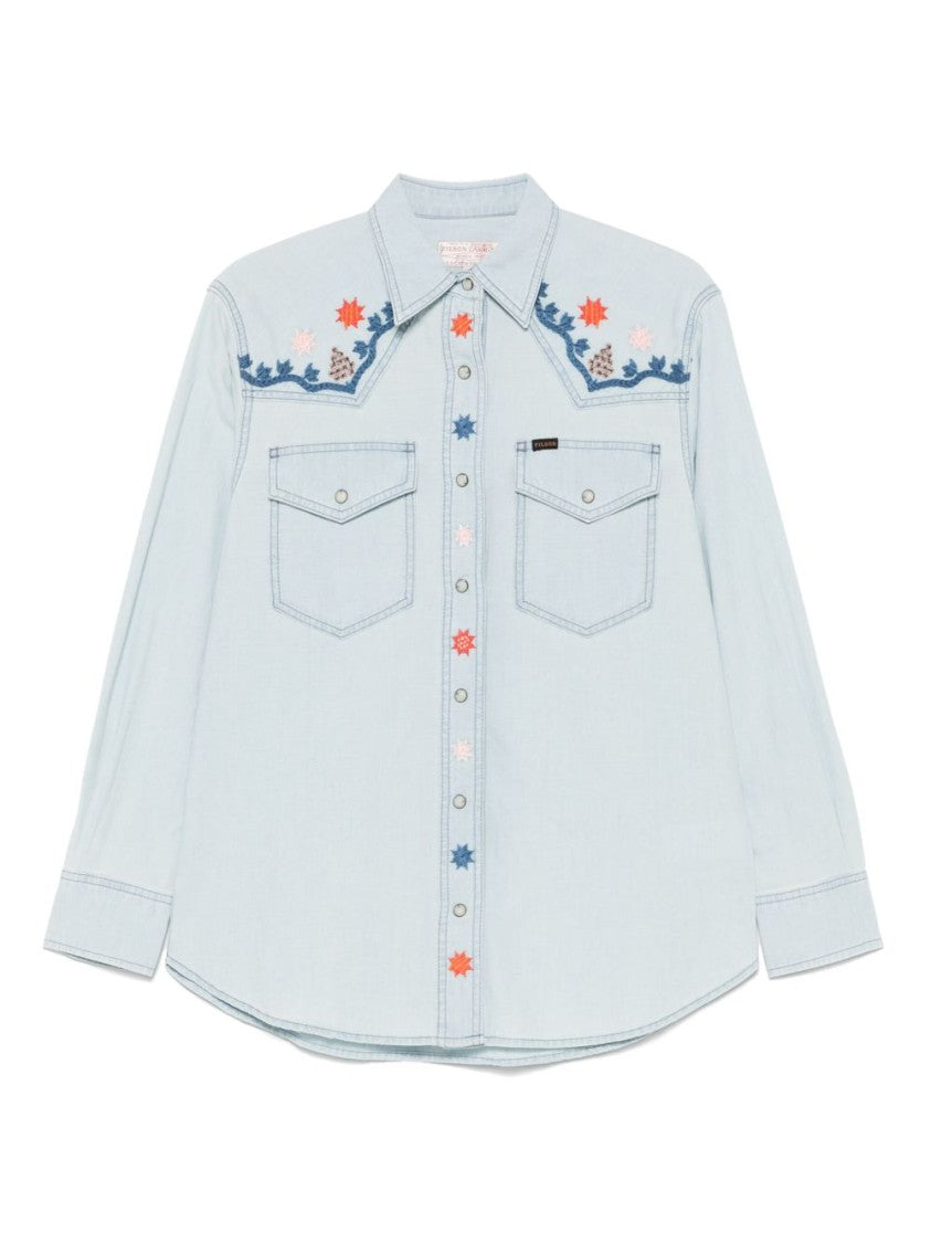 Filson Light Blue Cotton Shirt With Front Press-Stud Fastening