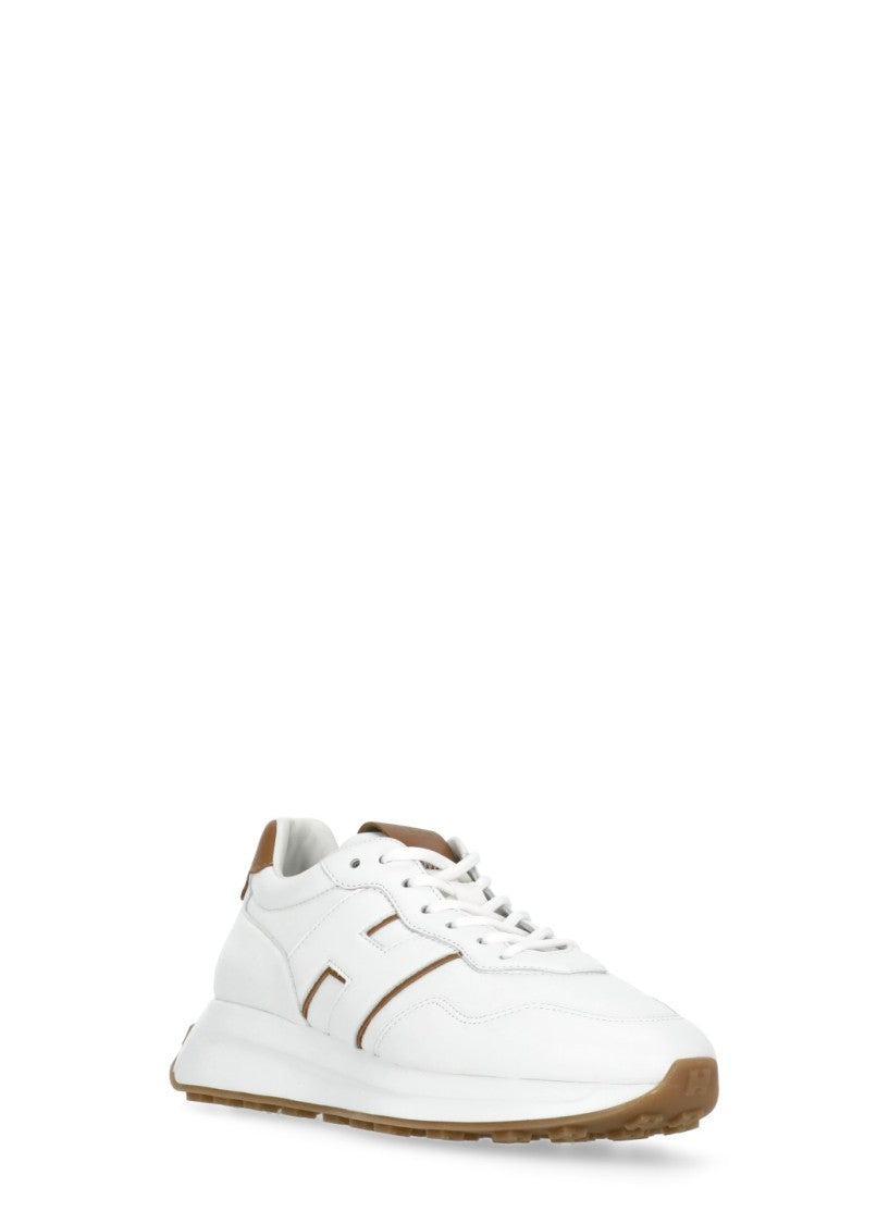 Hogan White Contrasting Tab Leather Sneakers