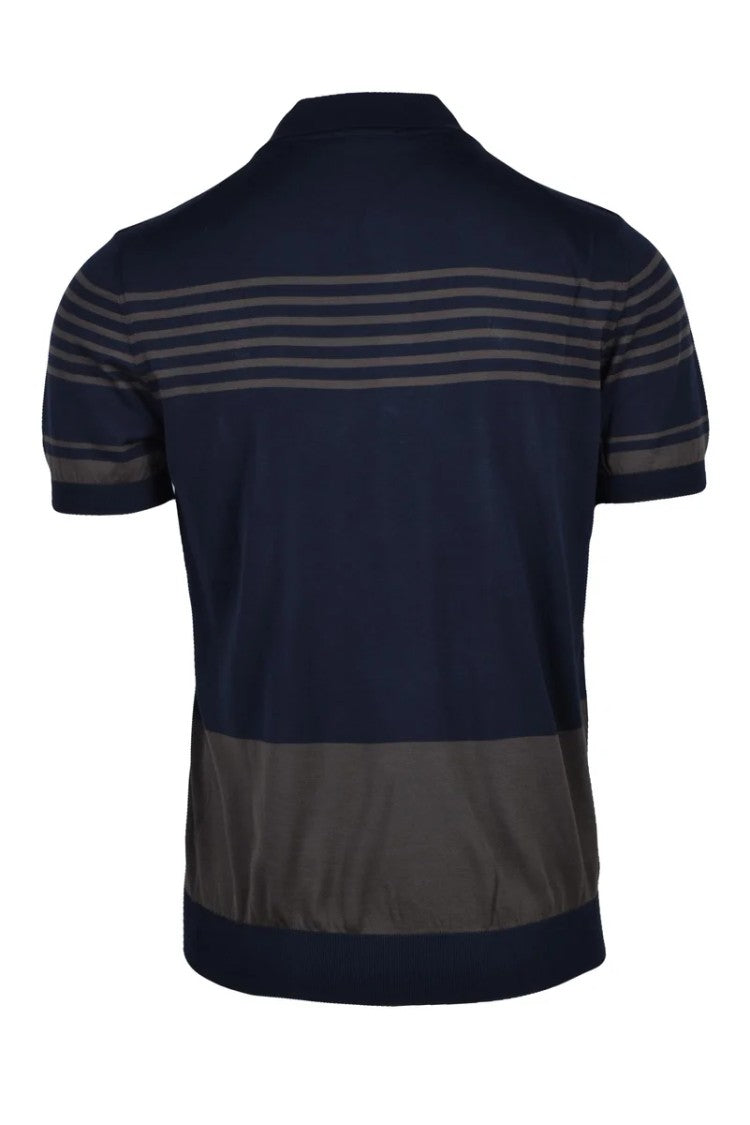 Drumohr Cotton Knit Polo Shirt - Blue/Brown