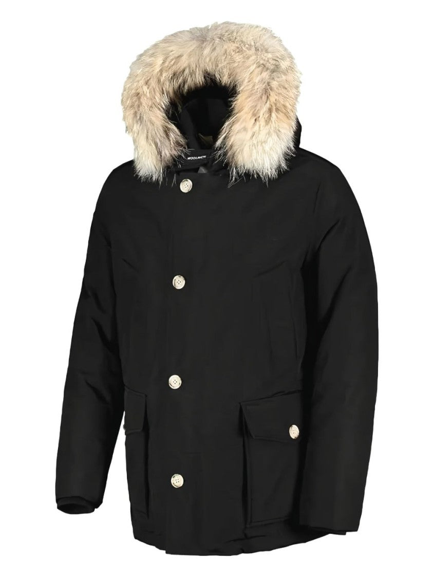 Woolrich Insulated Black Parka With Beige Fur Trim