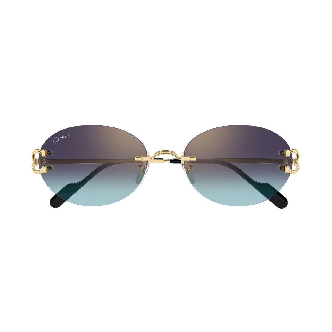 Cartier Rimless Oval Gradient Sunglasses With Y-Shaped Gold Temples