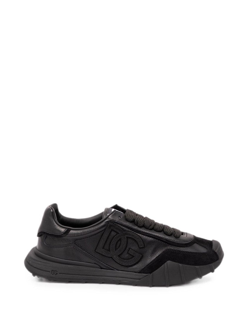Dolce & Gabbana Black Calf Leather Suede Chunky Sneakers