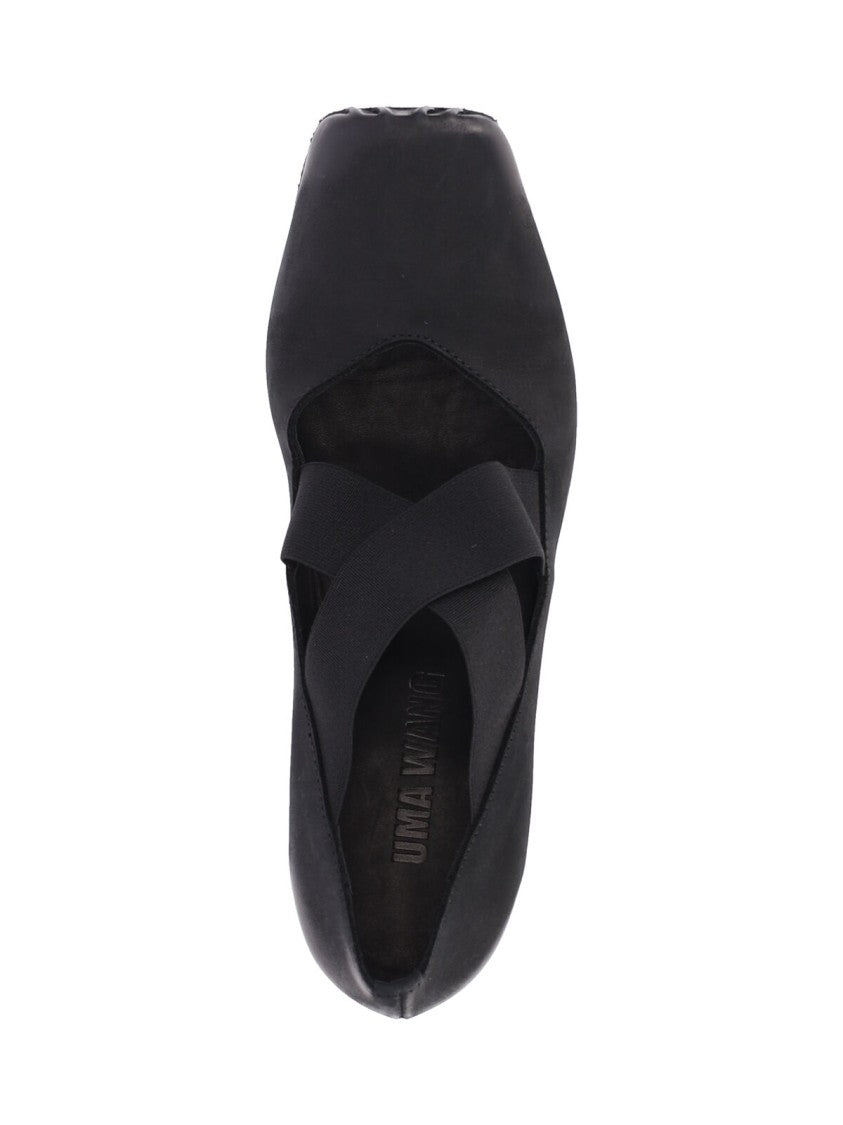 Uma Wang Black Square-Toe Wooden Block-Heel Leather Pumps