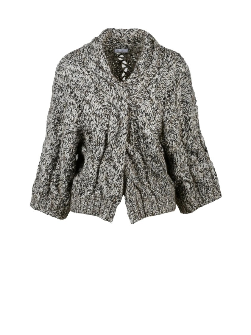 Brunello Cucinelli Cropped Chunky Knit Cardigan With Rhinestone Embellishments