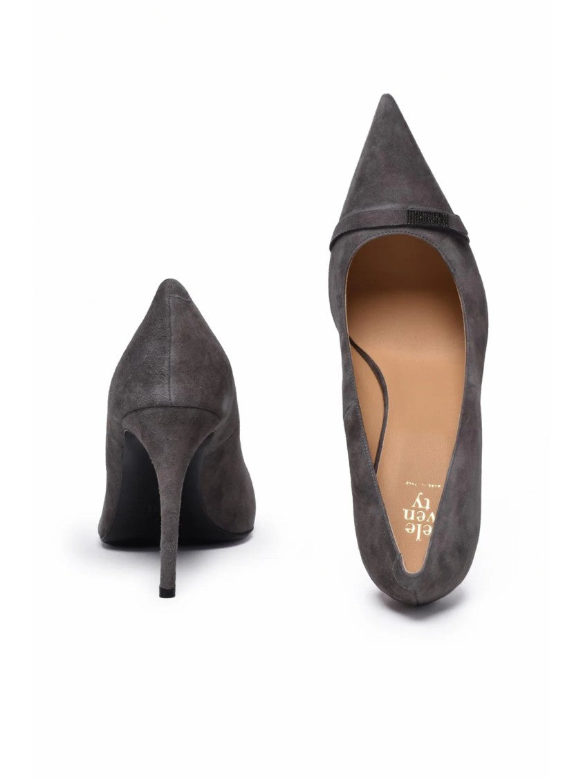 Eleventy Grey Pointed Toe Suede High Heel Pumps