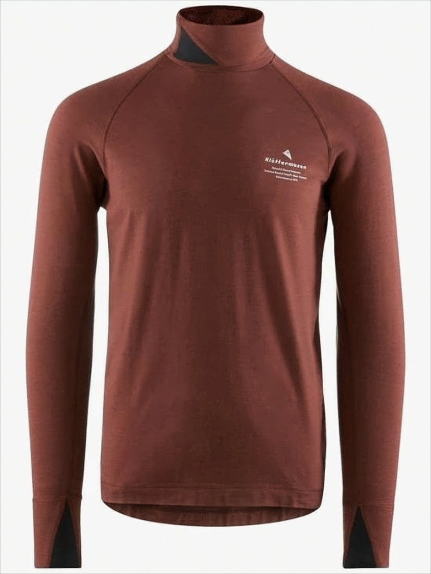 Klattermusen Fitted Brown Turtleneck Sweater With Contrast Triangular Patches