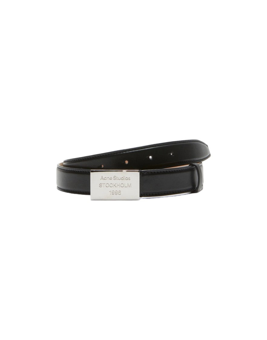 Acne Studios Black Leather Belt With Polished Metal Buckle